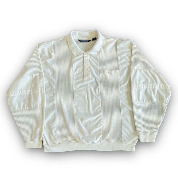 Vintage White Knightsbridge Half Knit Collared Sweater